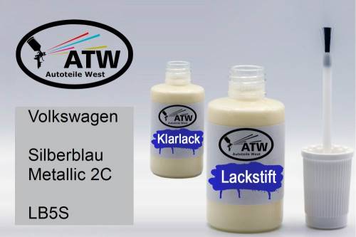 Volkswagen, Silberblau Metallic 2C, LB5S: 20ml Lackstift + 20ml Klarlack - Set, von ATW Autoteile West.